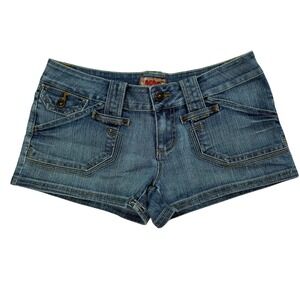 Y2K No Bo Juniors 7 Denim Micro Shorts Cargo Pocket Ultra Low Rise Y2K Coquette